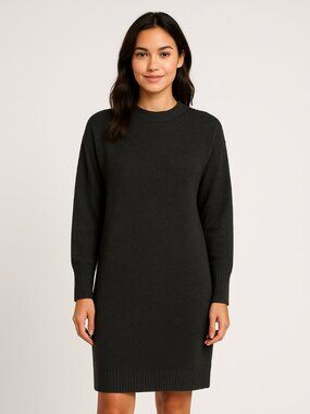 Stitchdrop Stowe Ribbed Trim Sweater Dress | Size L | Black Winter Wardrobe